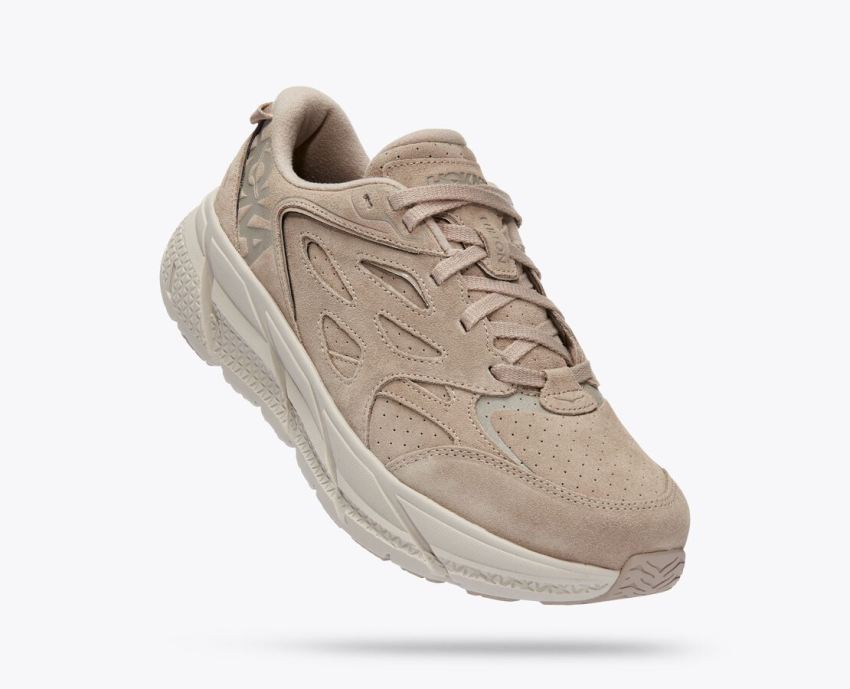 Hokas Shoes | Clifton L Suede-Simply Taupe / Pumice Stone
