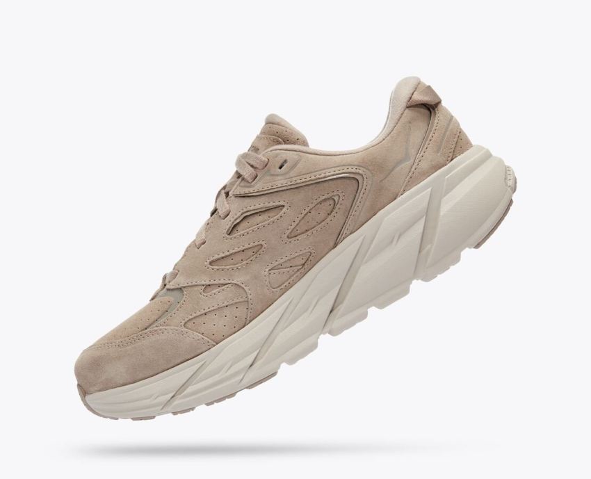 Hokas Shoes | Clifton L Suede-Simply Taupe / Pumice Stone