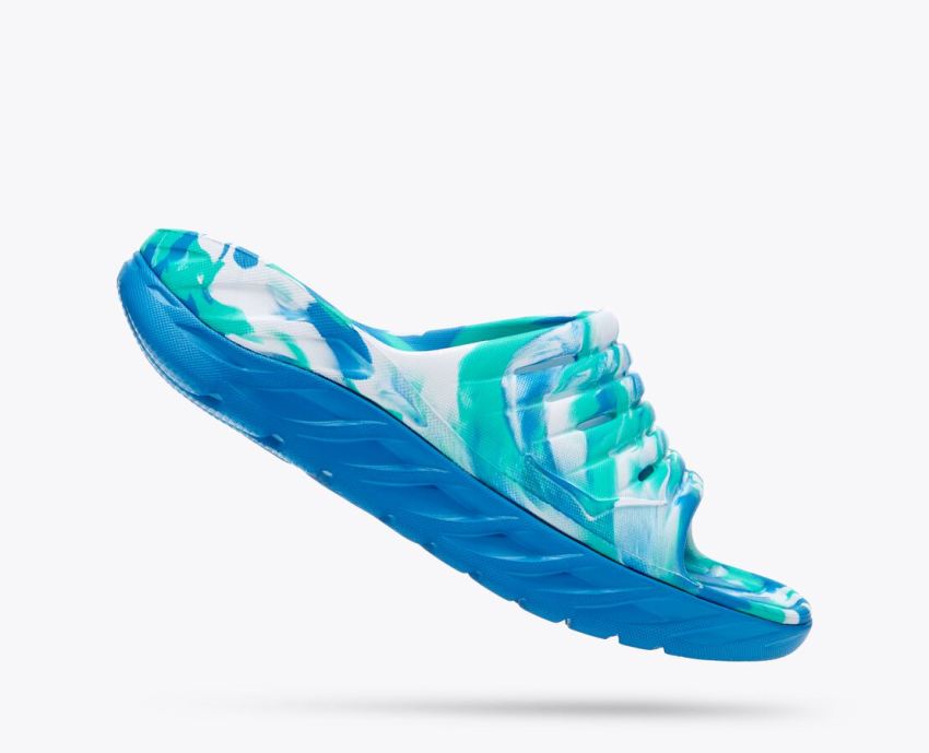 Hokas Shoes | Ora Recovery Slide Swirl-Atlantis / Blue Coral - Click Image to Close