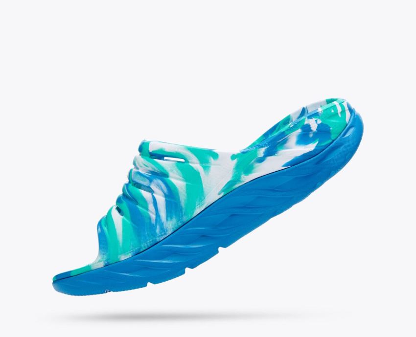 Hokas Shoes | Ora Recovery Slide Swirl-Atlantis / Blue Coral - Click Image to Close