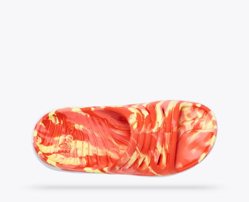 Hokas Shoes | Ora Recovery Slide Swirl-Yellow Pear / Fiesta - Click Image to Close