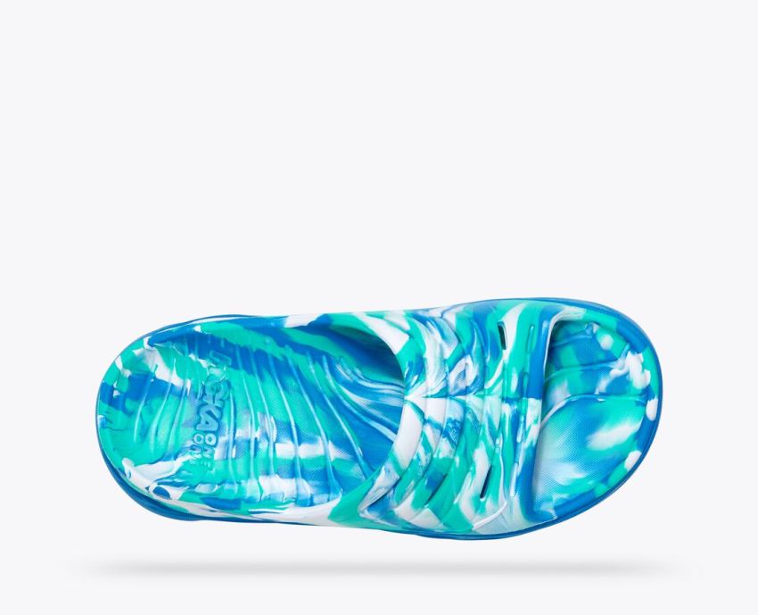 Hokas Shoes | Ora Recovery Slide Swirl-Atlantis / Blue Coral - Click Image to Close