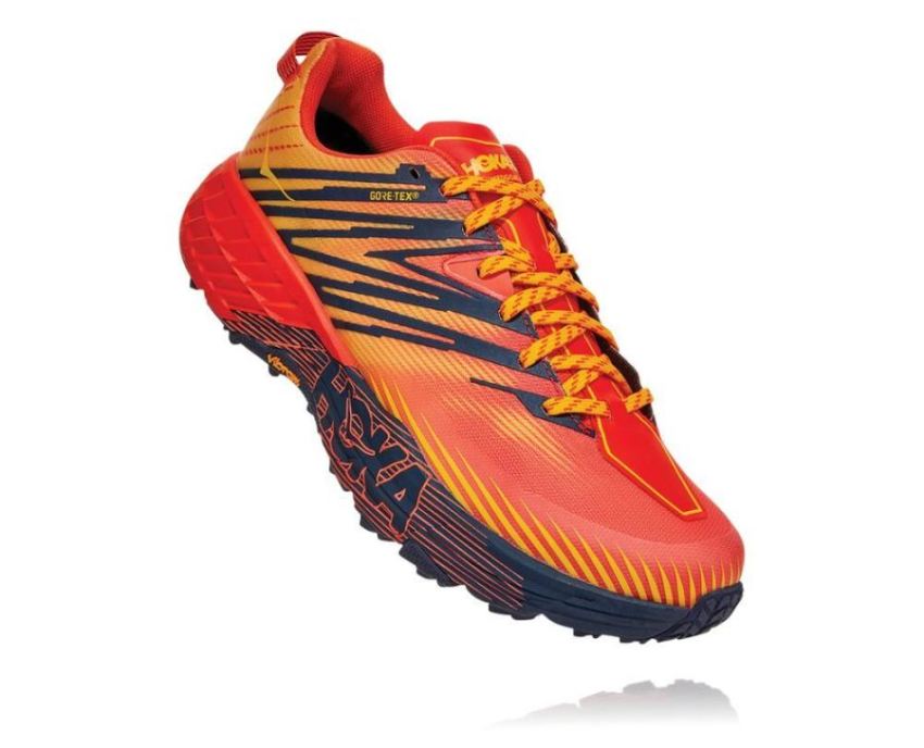 HOKA ONE ONE Speedgoat 4 GORE-TEX for Men Mandarin Red / Gold Fu - Click Image to Close