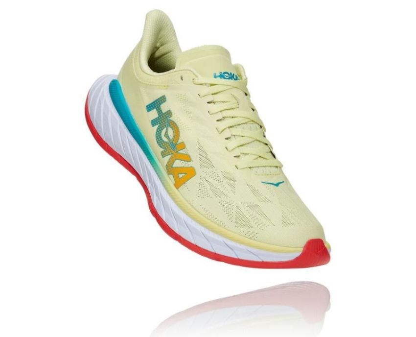 HOKA ONE ONE Carbon X 2 for Men Luminary Green / Hot Coral - Click Image to Close