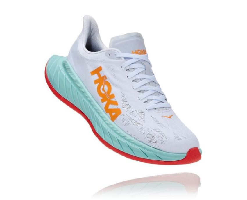 HOKA ONE ONE Carbon X 2 for Men White / Blazing Orange - Click Image to Close