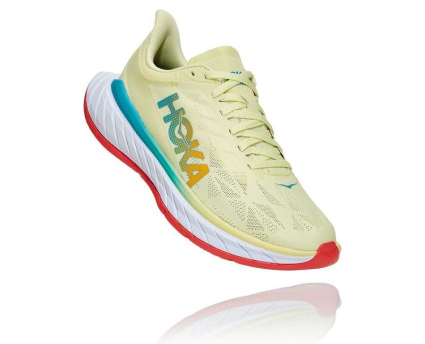 HOKA ONE ONE Carbon X 2 for Women Luminary Green / Hot Coral - Click Image to Close