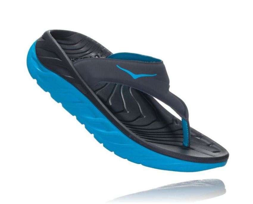 HOKA ONE ONE ORA Recovery Flip for Women Ebony / Dresden Blue - Click Image to Close