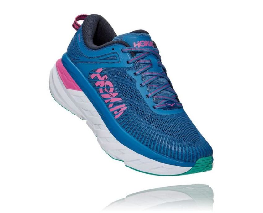 HOKA ONE ONE Bondi 7 for Men Vallarta Blue / Phlox Pink - Click Image to Close