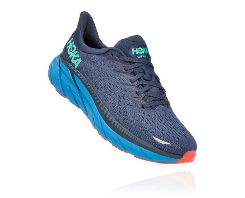 HOKA ONE ONE Clifton 8 for Men Outer Space / Vallarta Blue - Click Image to Close