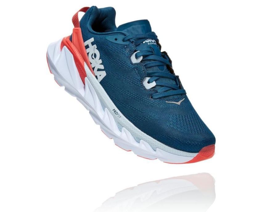 HOKA ONE ONE Elevon 2 for Women Moroccan Blue / Hot Coral - Click Image to Close