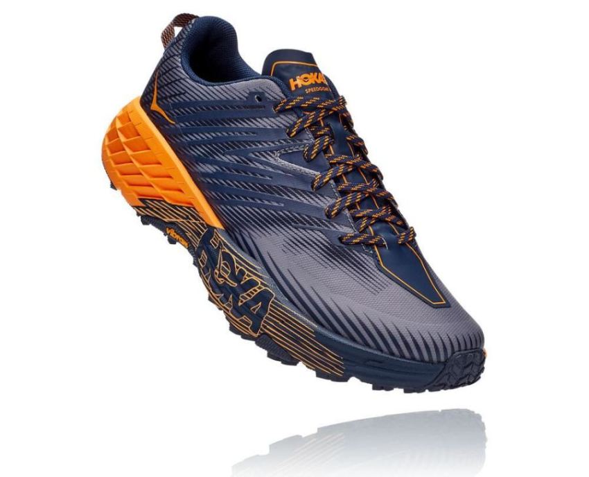 HOKA ONE ONE Speedgoat 4 for Men Black Iris / Bright Marigold - Click Image to Close