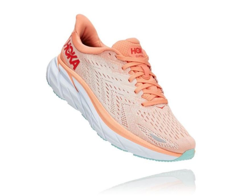 HOKA ONE ONE Clifton 8 for Women Cantaloupe / Silver Peony - Click Image to Close